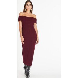 NEW Tanya Taylor Merino Wool Quincy Knit Off Shoulder Dress Mulberry Size XS NWT